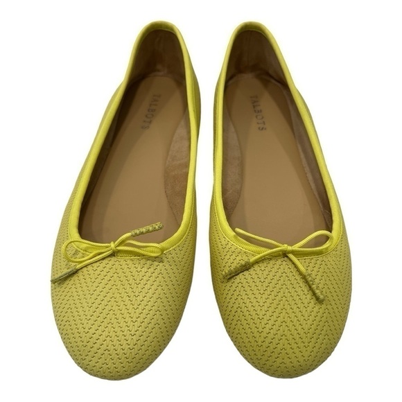 TALBOTS PENELOPE HERRINGBONE BALLET FLATS yellow leather size 10 M - Picture 12 of 14